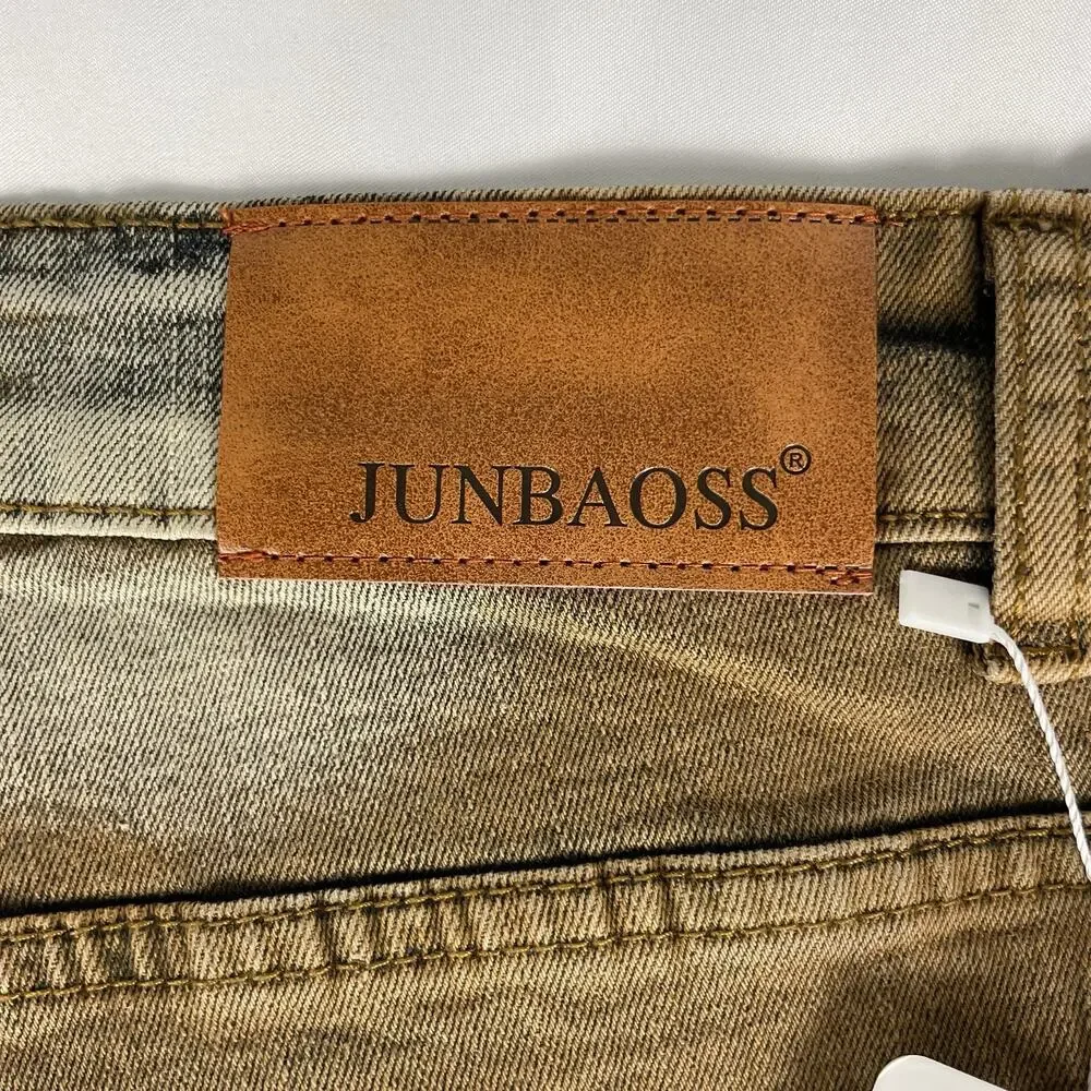 Junbaoss Men's Distressed Slim Fit Stretch Jeans Gold Black 34 (35x31.5) NWT